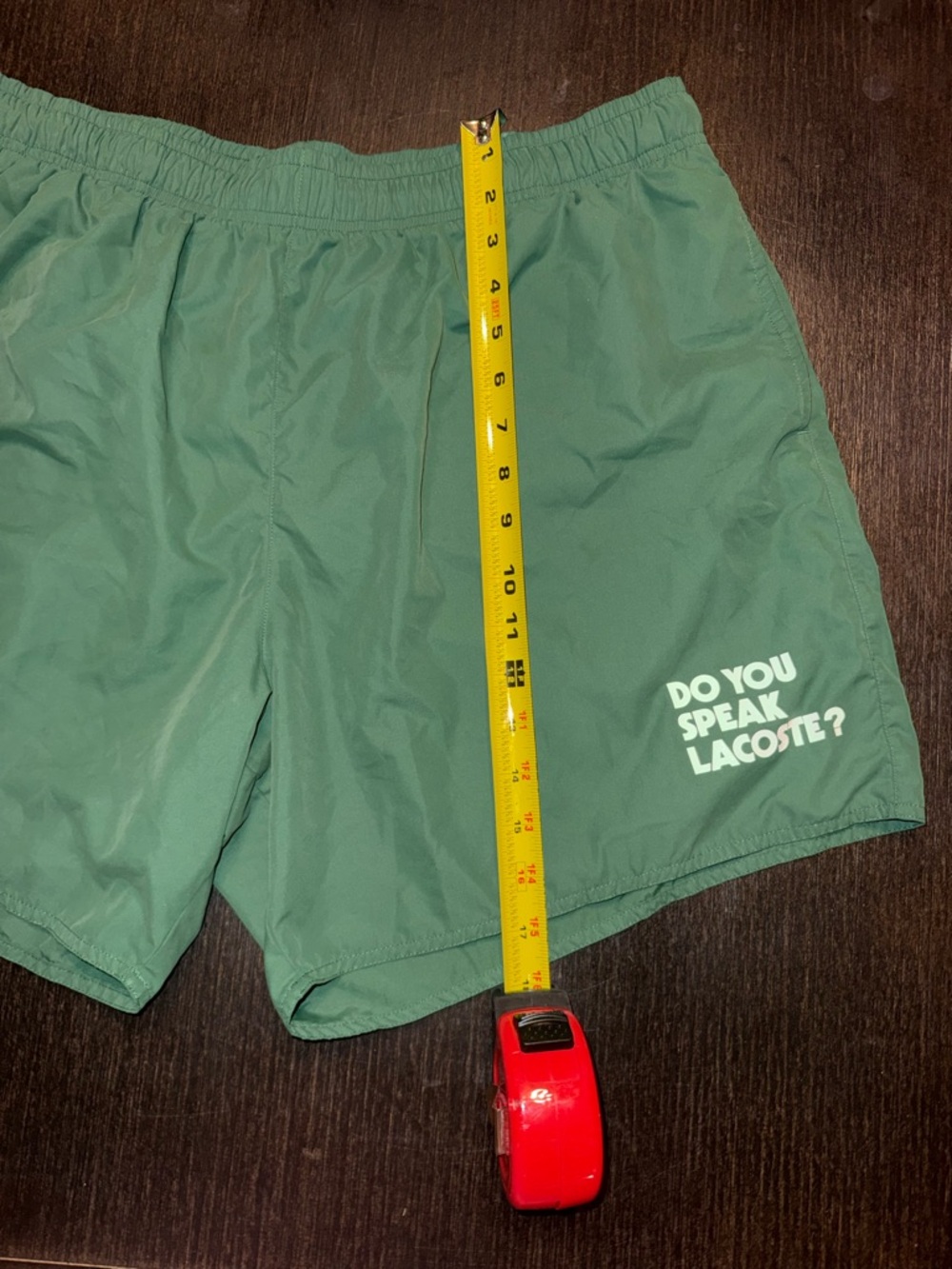 Lacoste Dark Green Athletic Swim Shorts with White Logo Text - Picture 5 of 8